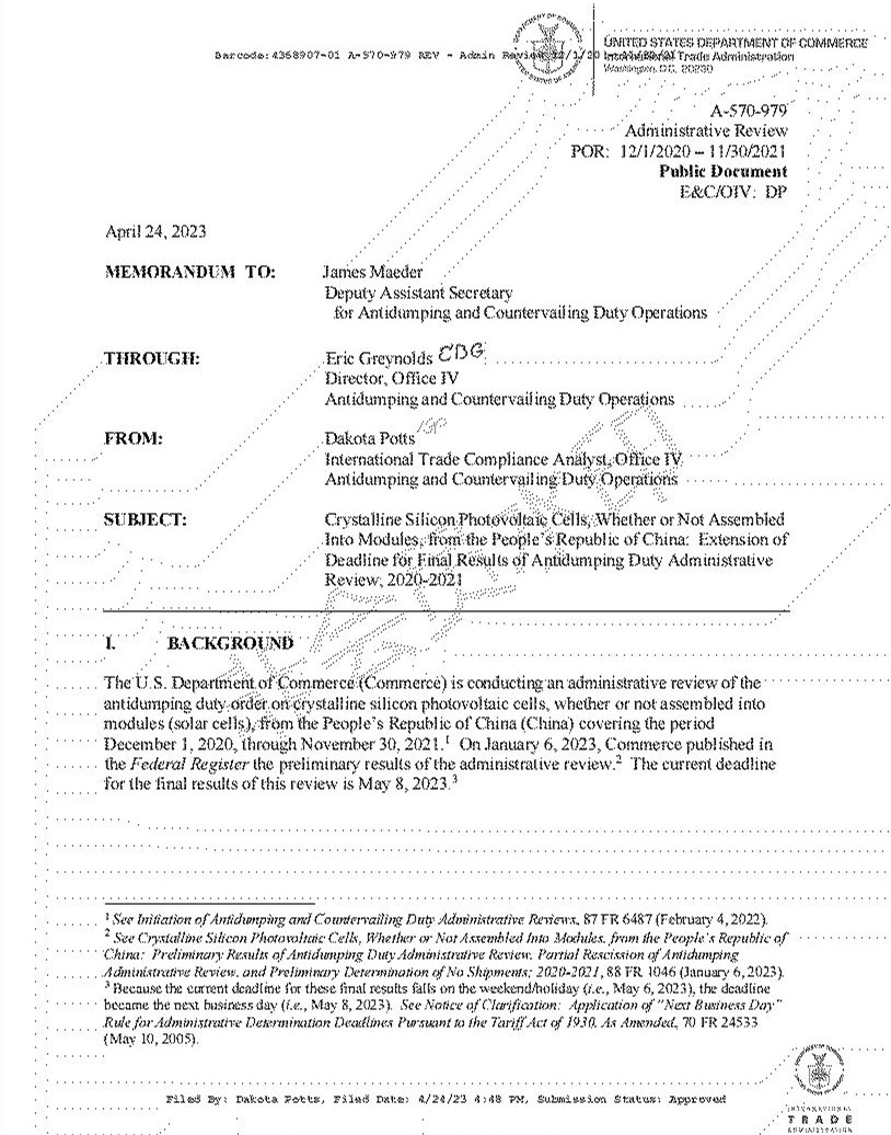 重磅！美国商务部宣布推迟公布中国光伏反倾销调查的最终结果(图1)